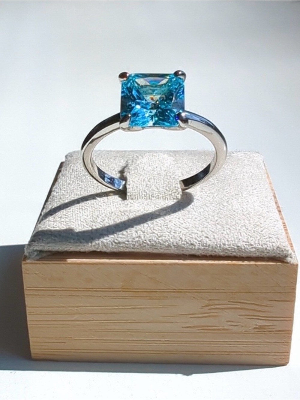 Blue Glass Princess Cut Ring 7.25